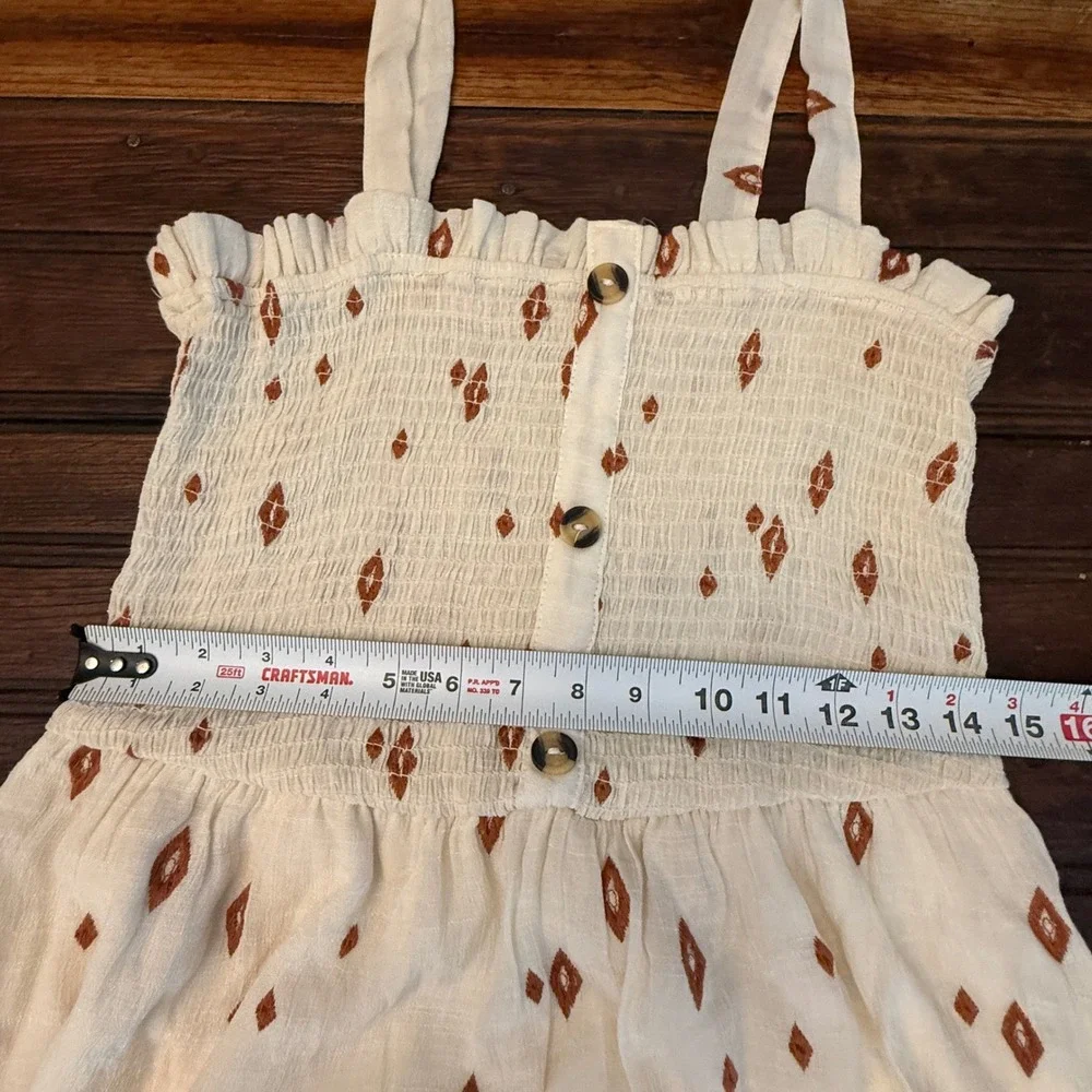 Liberty Love Cream Crinkle Gauze Smocked Embroidered Diamond Maxi Dress XL Boho